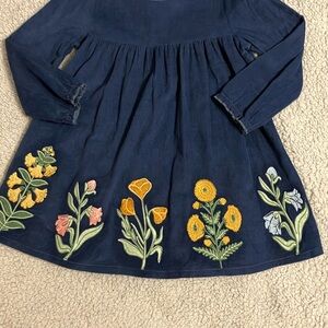 Floral Embroidered Navy Corduroy Dress size 3T Mudpie worn once